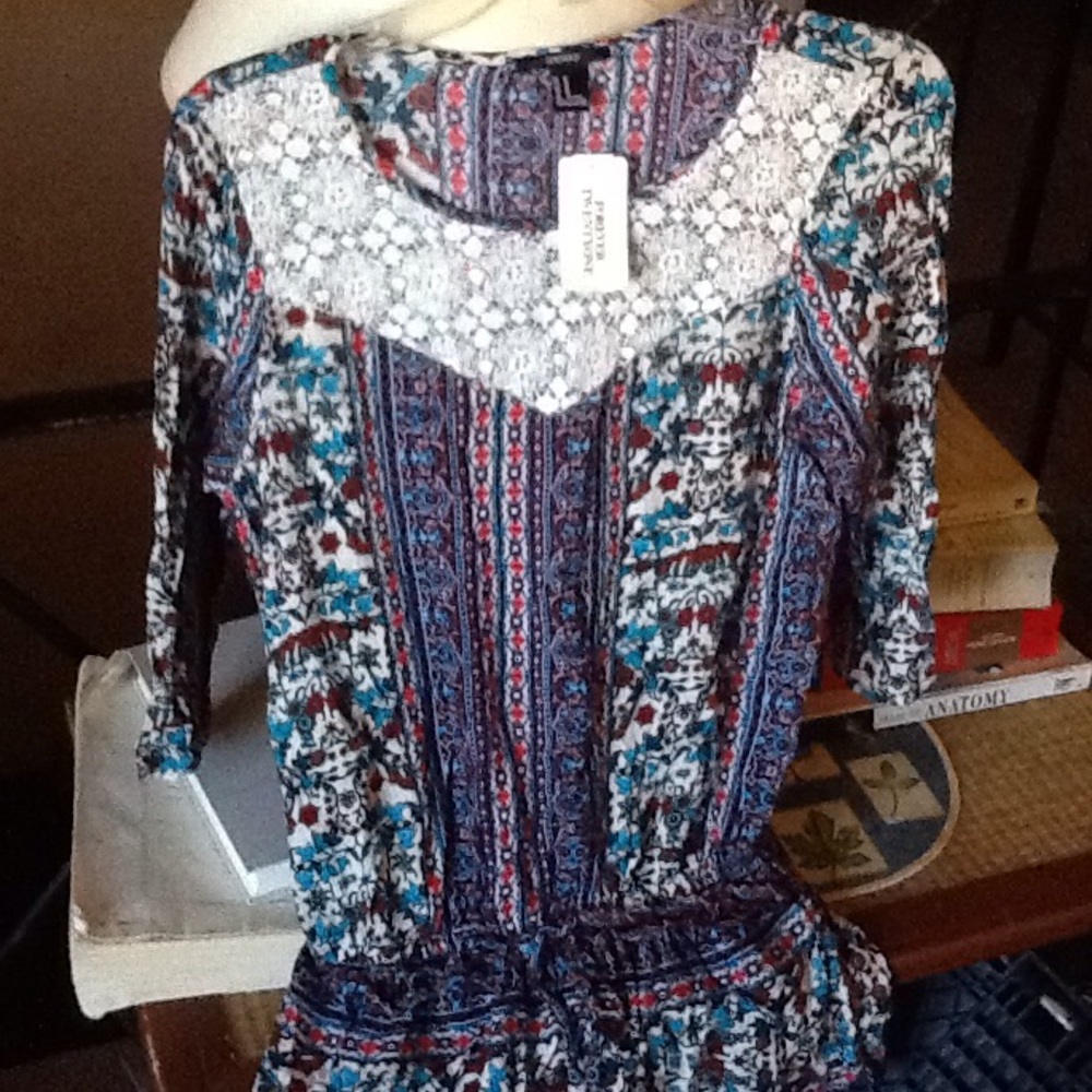 Forever 21 Woven Tunic Multi bluered M